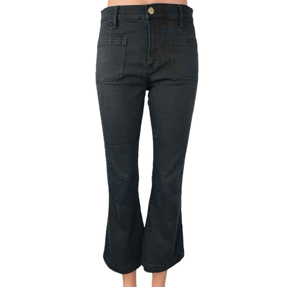 Frame Le Bardot Crop Flare Women's Black Bootcut Mid Rise Denim Jeans Pants 25